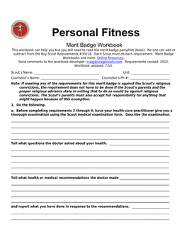 Personal Fitness P. 2 Merit Badge Workbook Scout S Name: ______