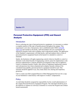 Personal Protective Equipment (PPE) and Hazard Analysis