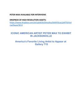 Peter Max Available for Interviews