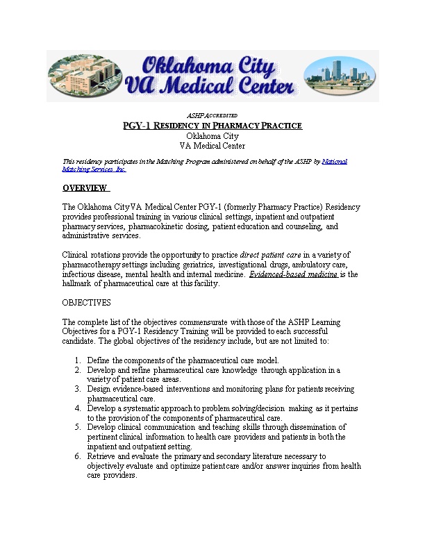 PGY-1 Residency Inpharmacy Practice