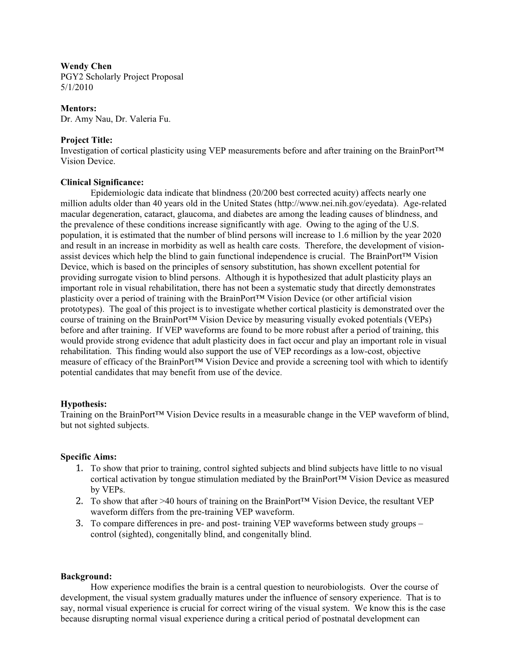 PGY2 Scholarly Project Proposal