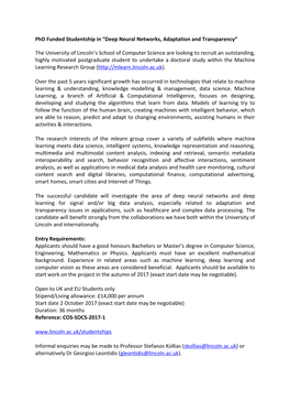 Phd Funded Studentship in Deep Neural Networks, Adaptation and Transparency