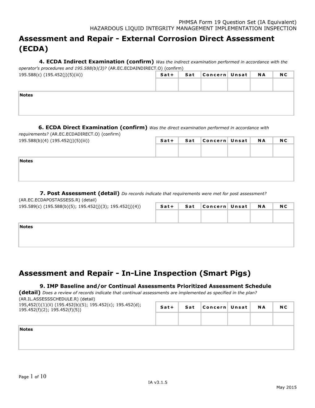 PHMSA Form 19 Question Set (IA Equivalent)