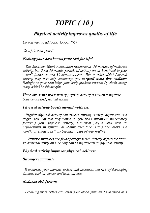 Physical Activity Improves Quality of Life