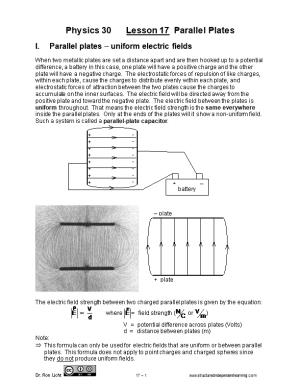 Physics 30 Lesson 17 Parallel Plates