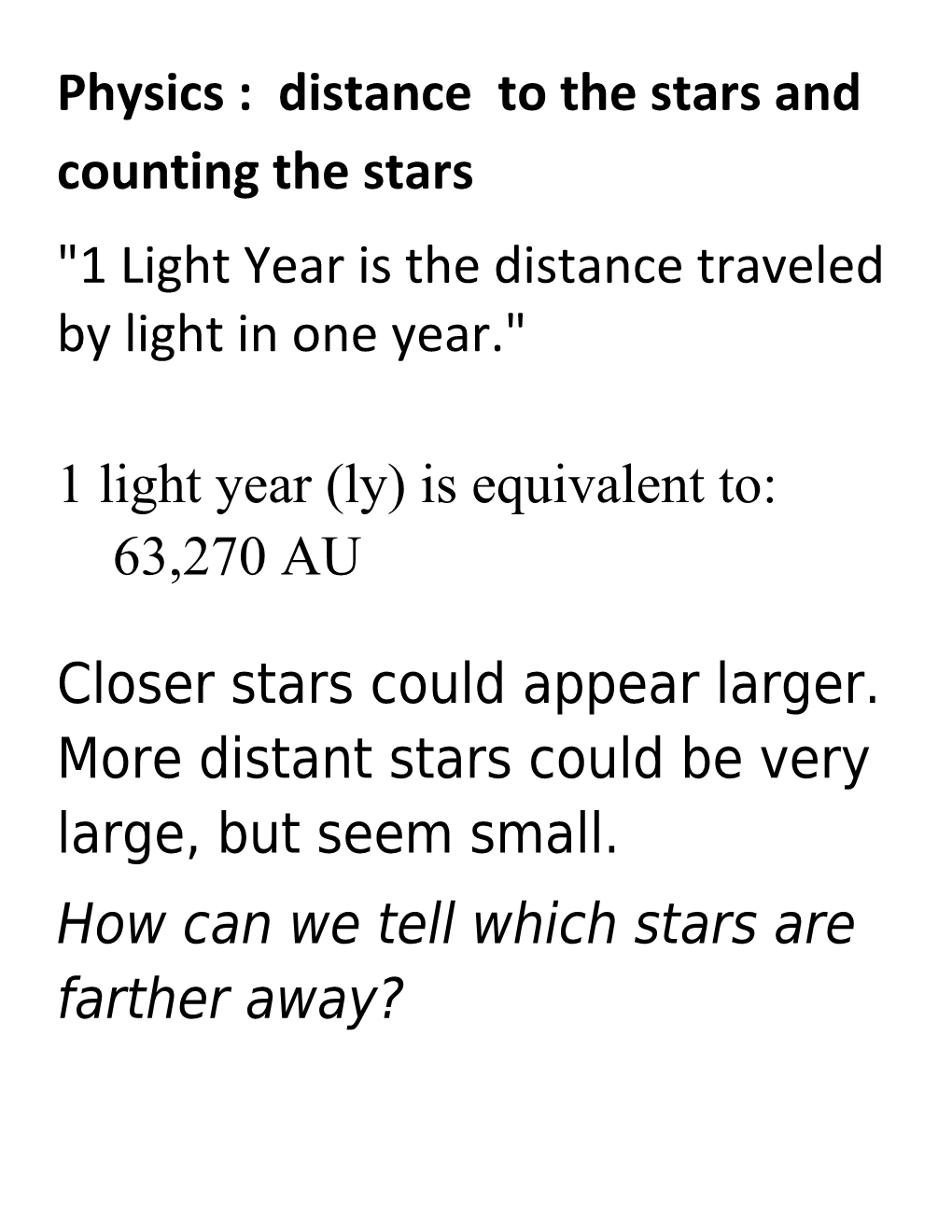 Physics : Distance to the Stars and Counting the Stars