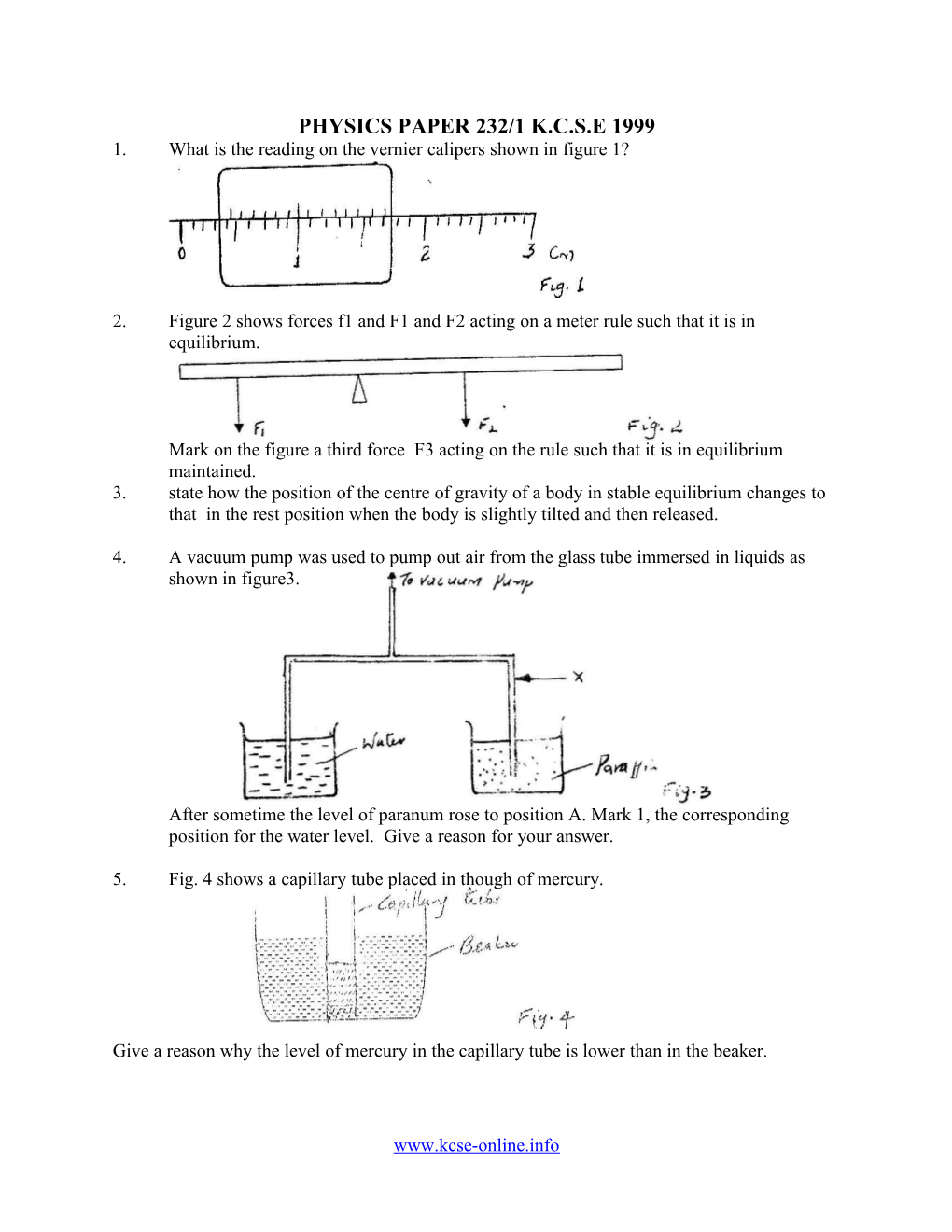 Physics Paper 232/1 K.C.S.E 1999