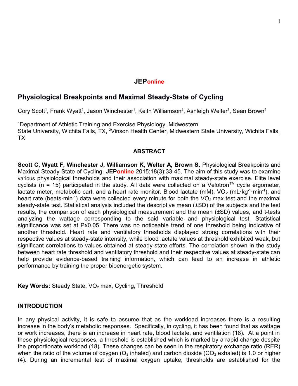 Physiological Breakpoints and Maximal Steady-State of Cycling