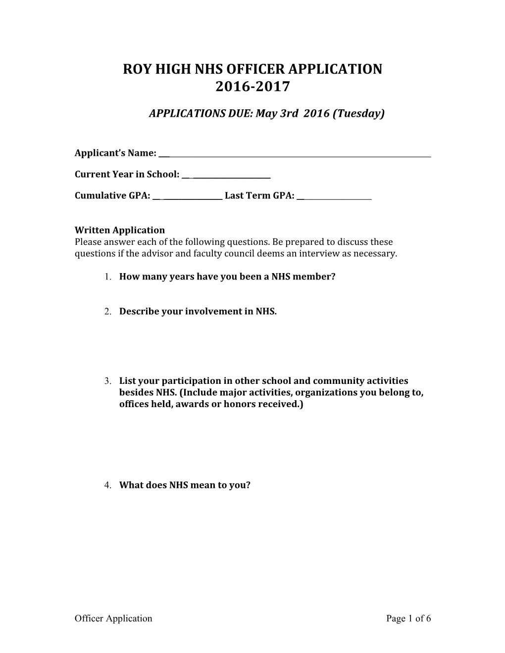 Pinedale Ffa Officer Application