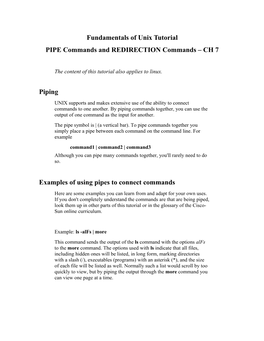 PIPE Commands and REDIRECTION Commands