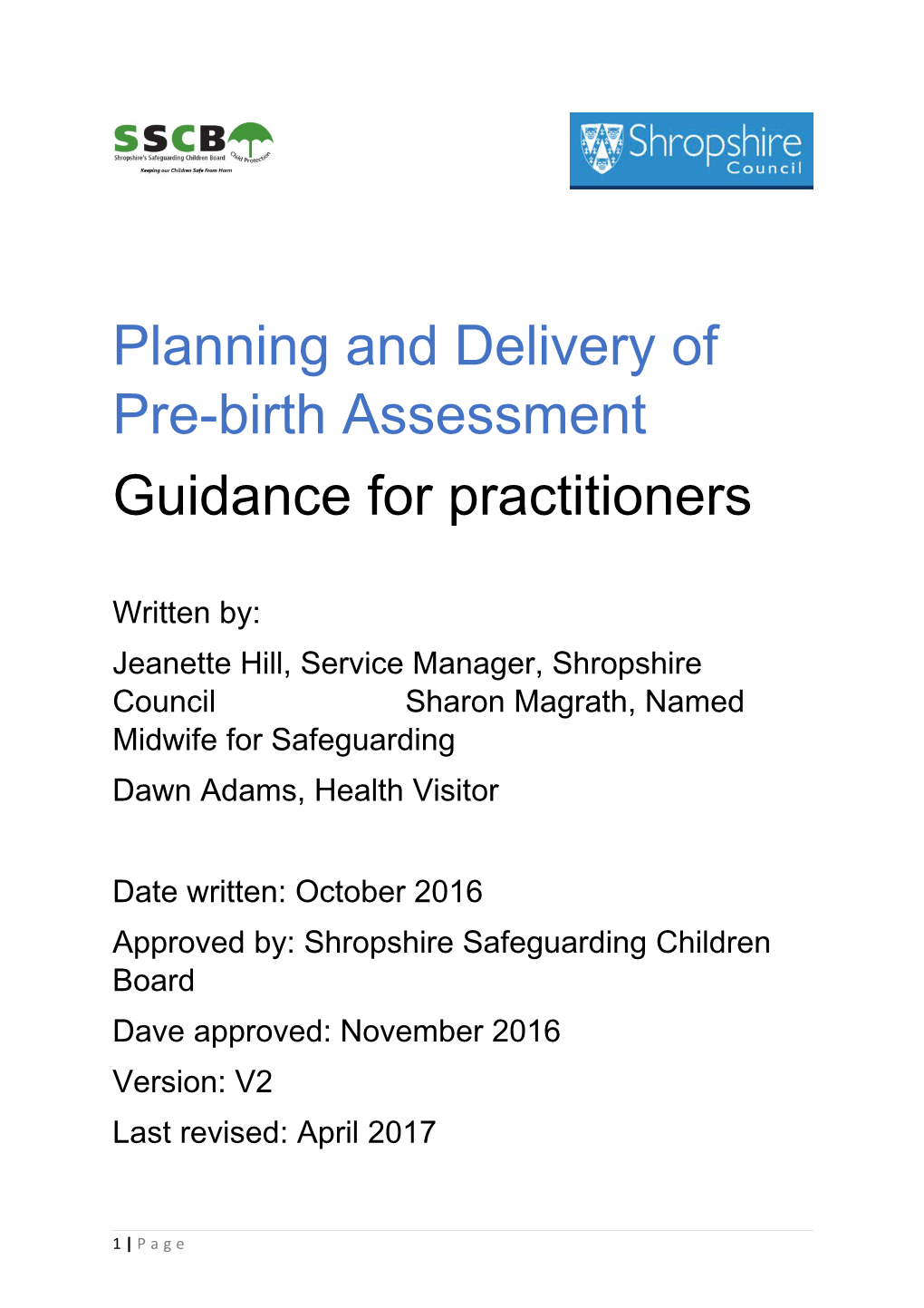Planning and Delivery of Pre-Birth Assessment