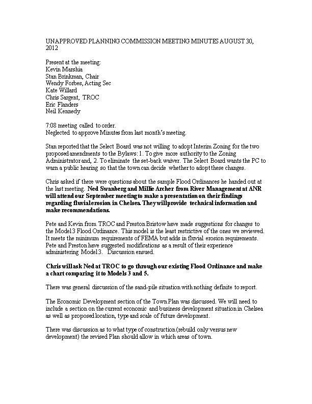 Planning Commission Meeting Minutes July 19, 2012