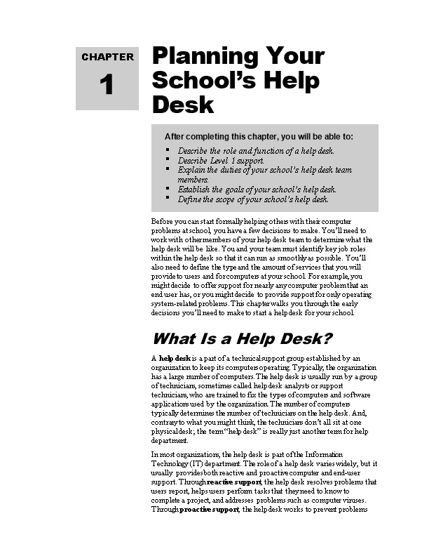 Planning for Your School S Help Desk 1