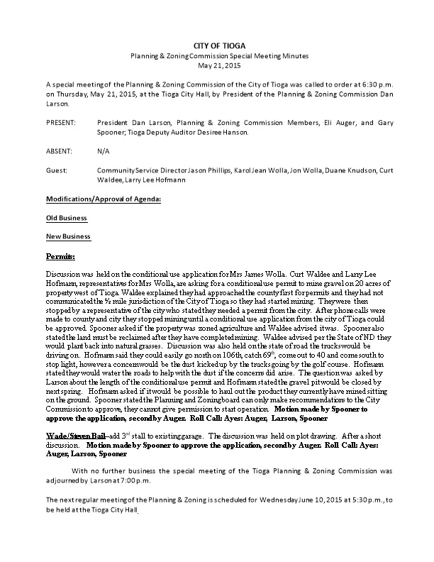 Planning & Zoning Commission Special Meeting Minutes