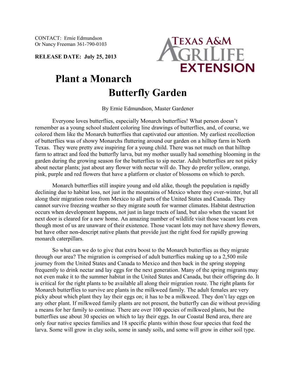 Plant a Monarch Butterfly Garden