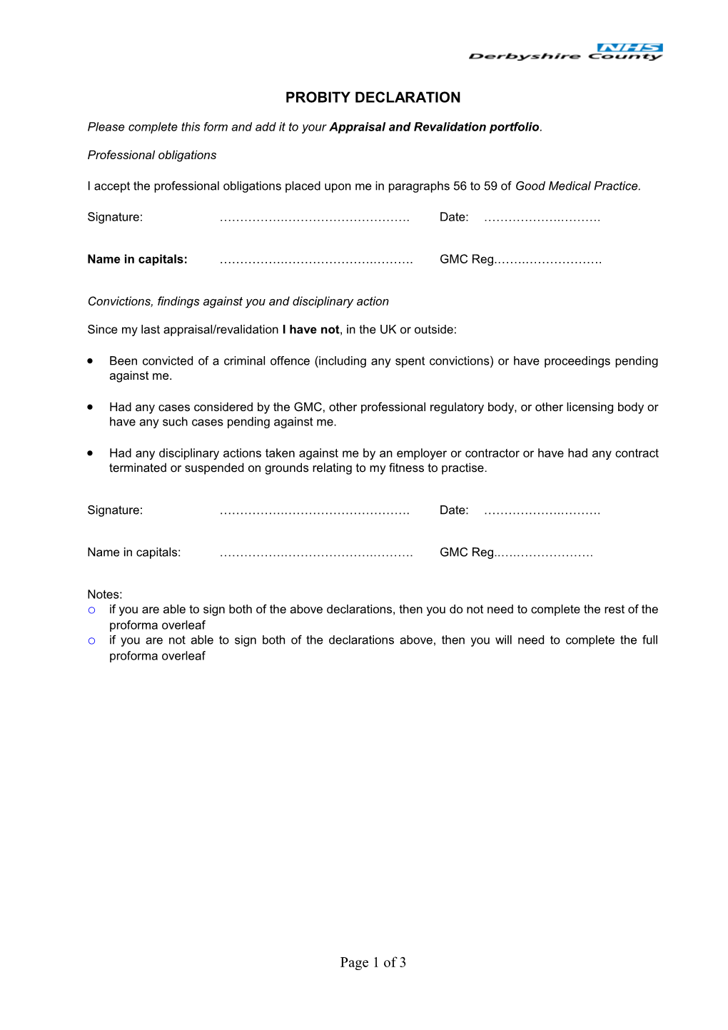 Please Complete This Form and Add It to Your Appraisal and Revalidation Portfolio