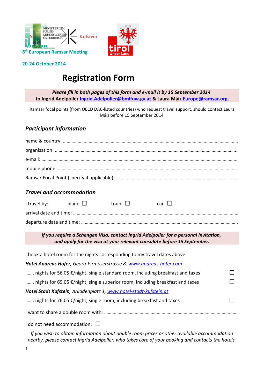 Please Fill in Both Pages of This Form and E-Mail It by 15 September 2014