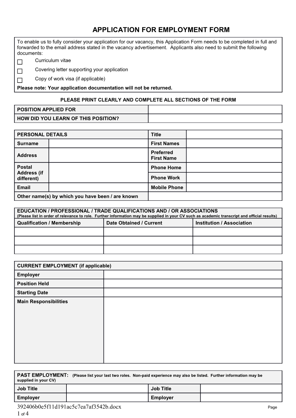 Please Print Clearly and Complete All Sections of the Form