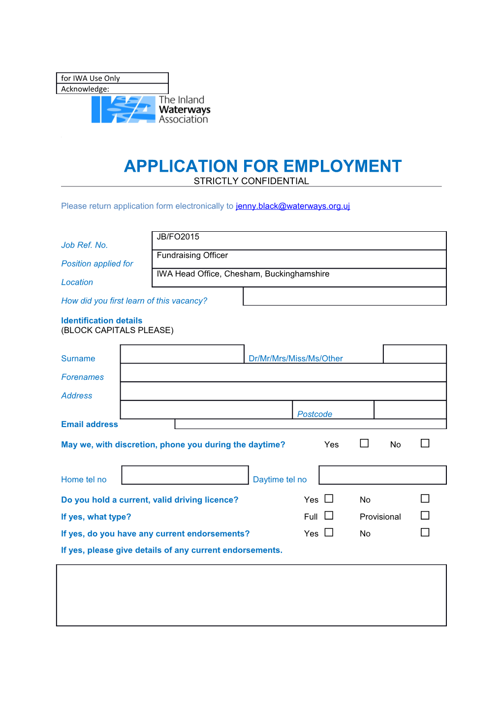 Please Return Application Form Electronically To