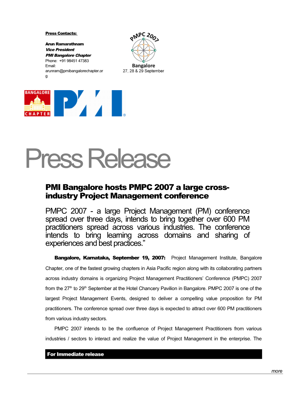 PMPC 2007 Pre Conference Press Release
