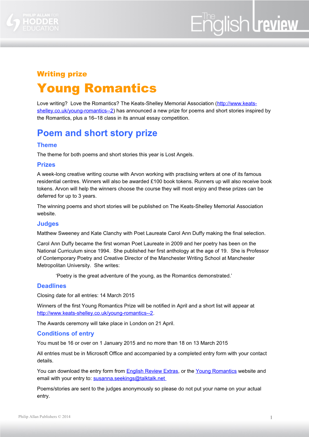 Poem and Short Story Prize