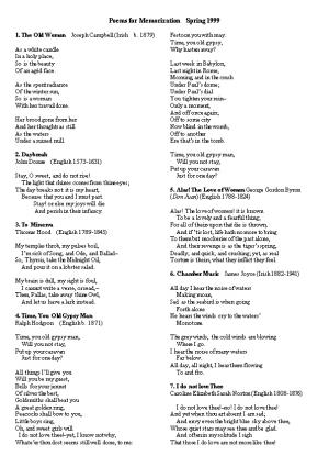 Poems for Memorization Spring 1999