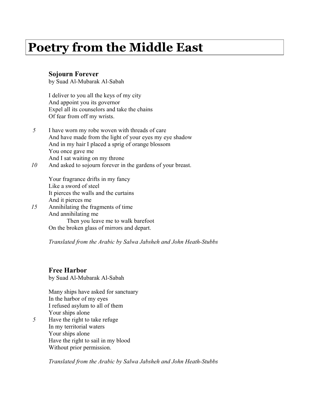 Poetry from the Middle East