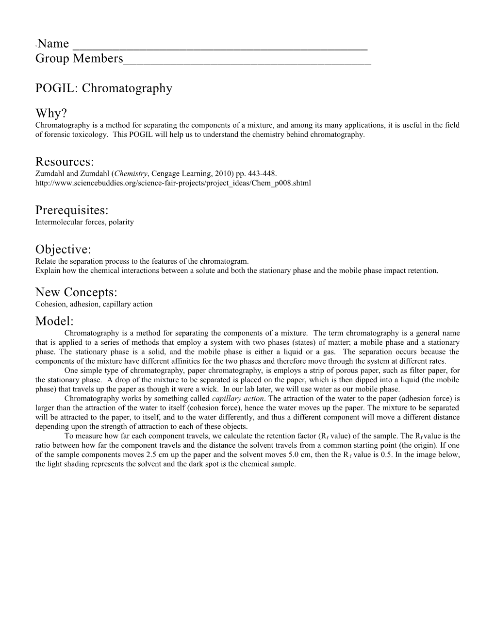 Pogil Chromatography Docest