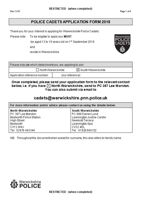 Police Cadets Application Form (WP)