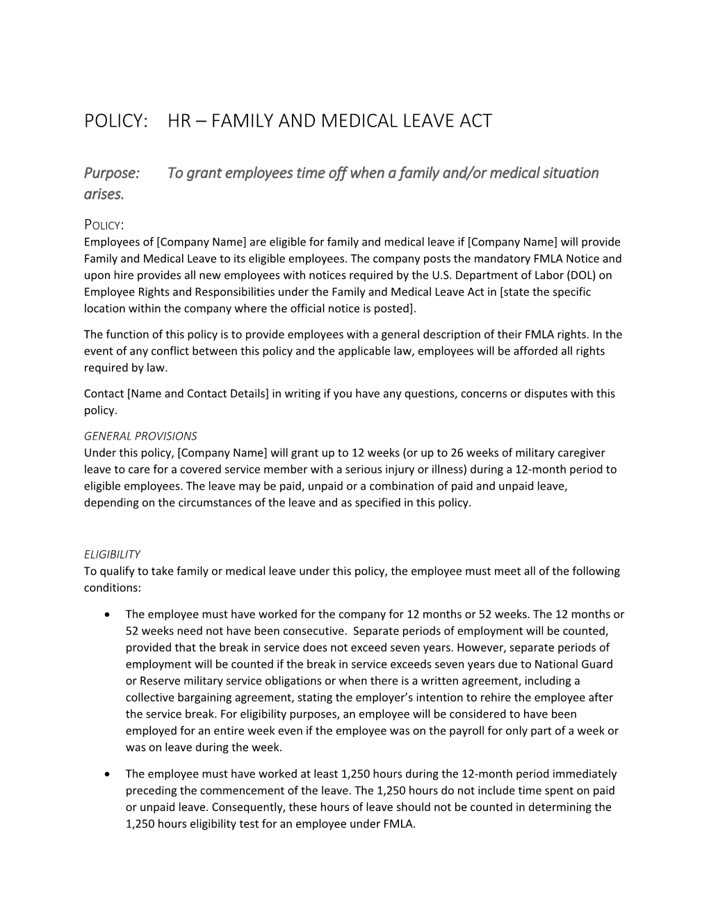 Policy:HR Family and Medical Leave Act