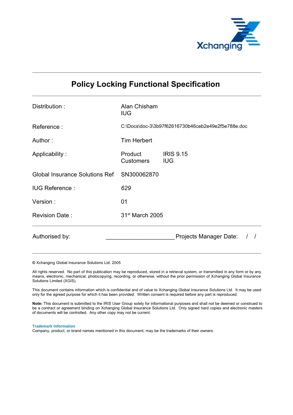 Policy Locking Functional Specification
