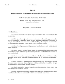 Policy Regarding Participation in National Practitioner Data Bank