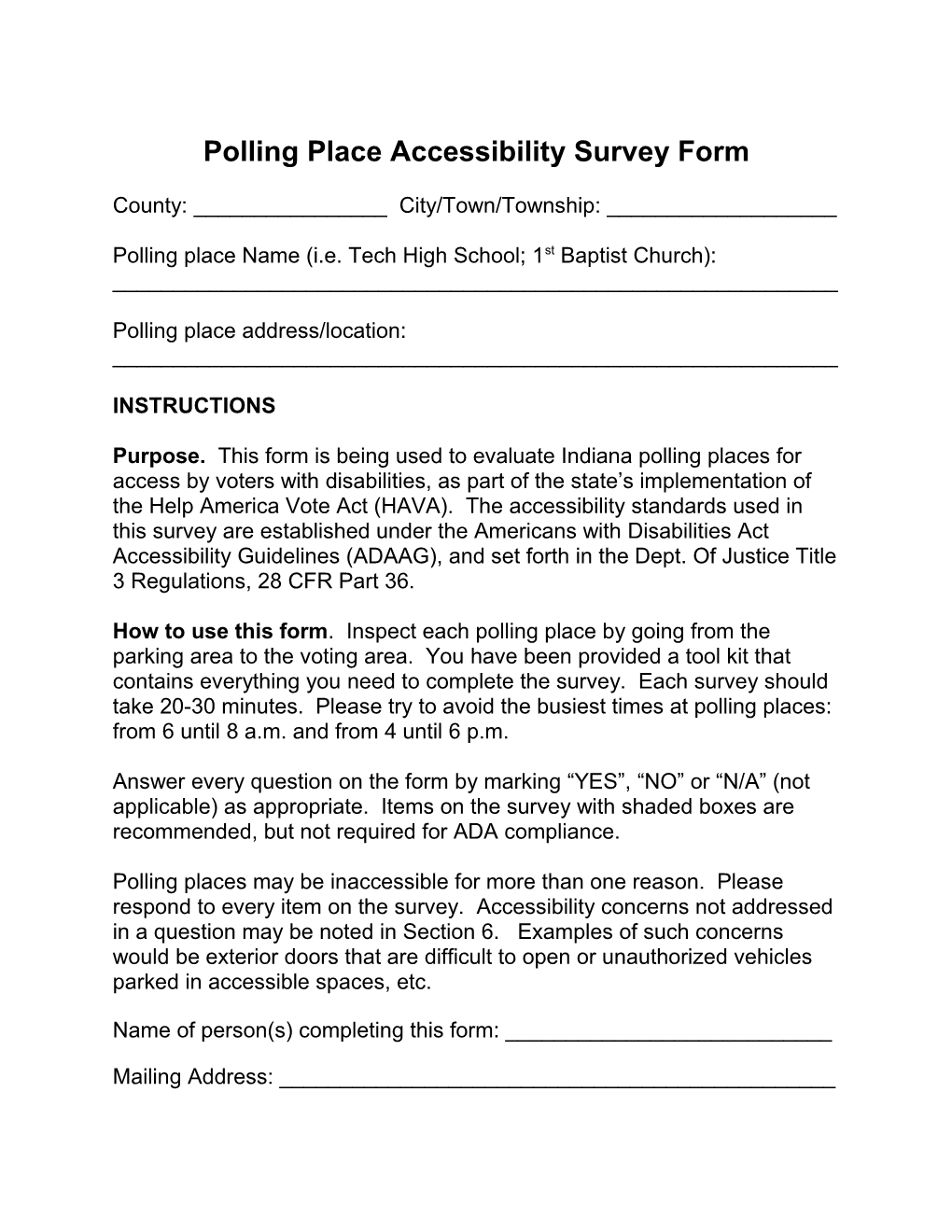 Polling Place Accessibility Survey Form