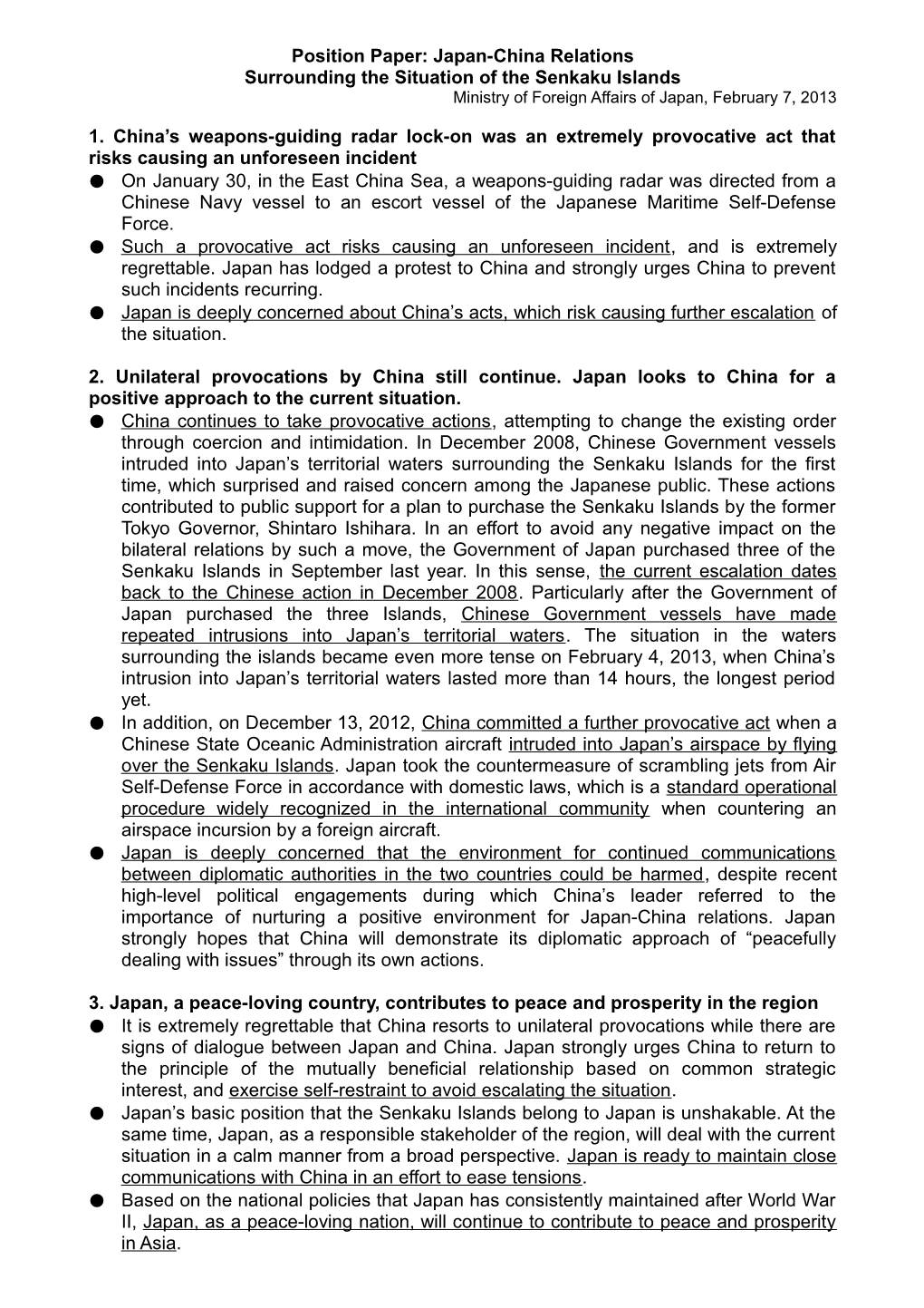 Position Paper: Japan-China Relations