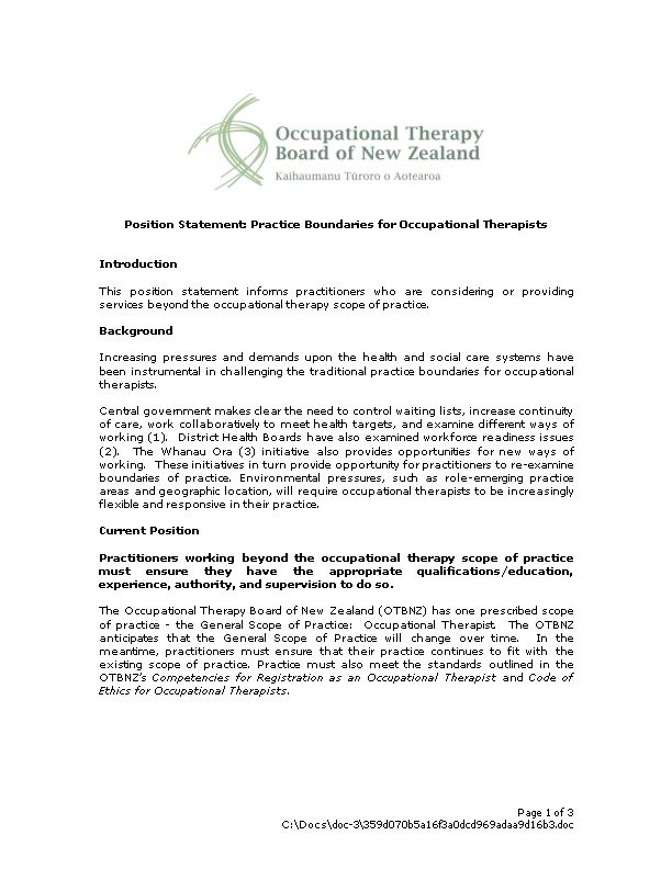 Position Statement: Practice Boundaries for Occupational Therapists