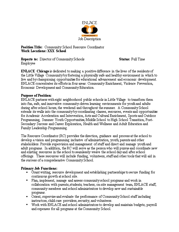 Position Title: Community School Resource Coordinator