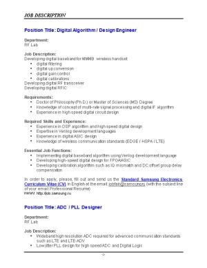 Position Title: Digital Algorithm / Design Engineer