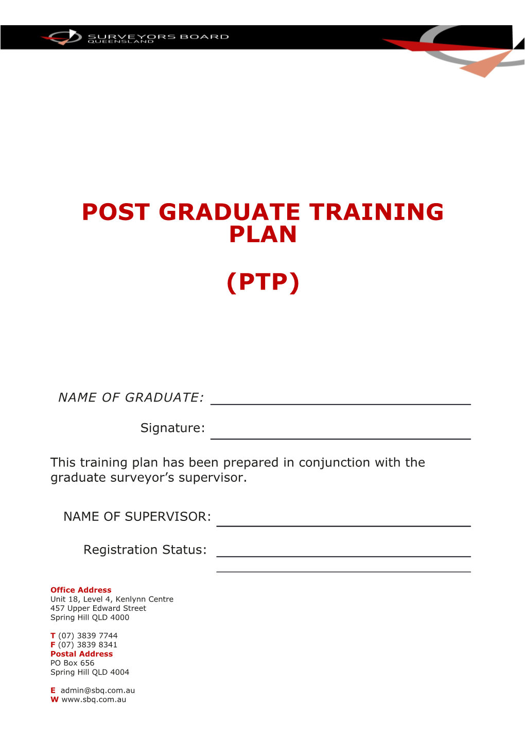 Post Graduate Training Plan