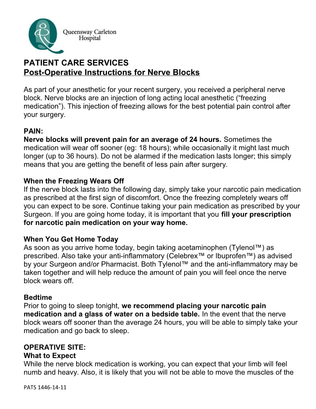 PostOperative Instructions for Nerve Blocks Docest