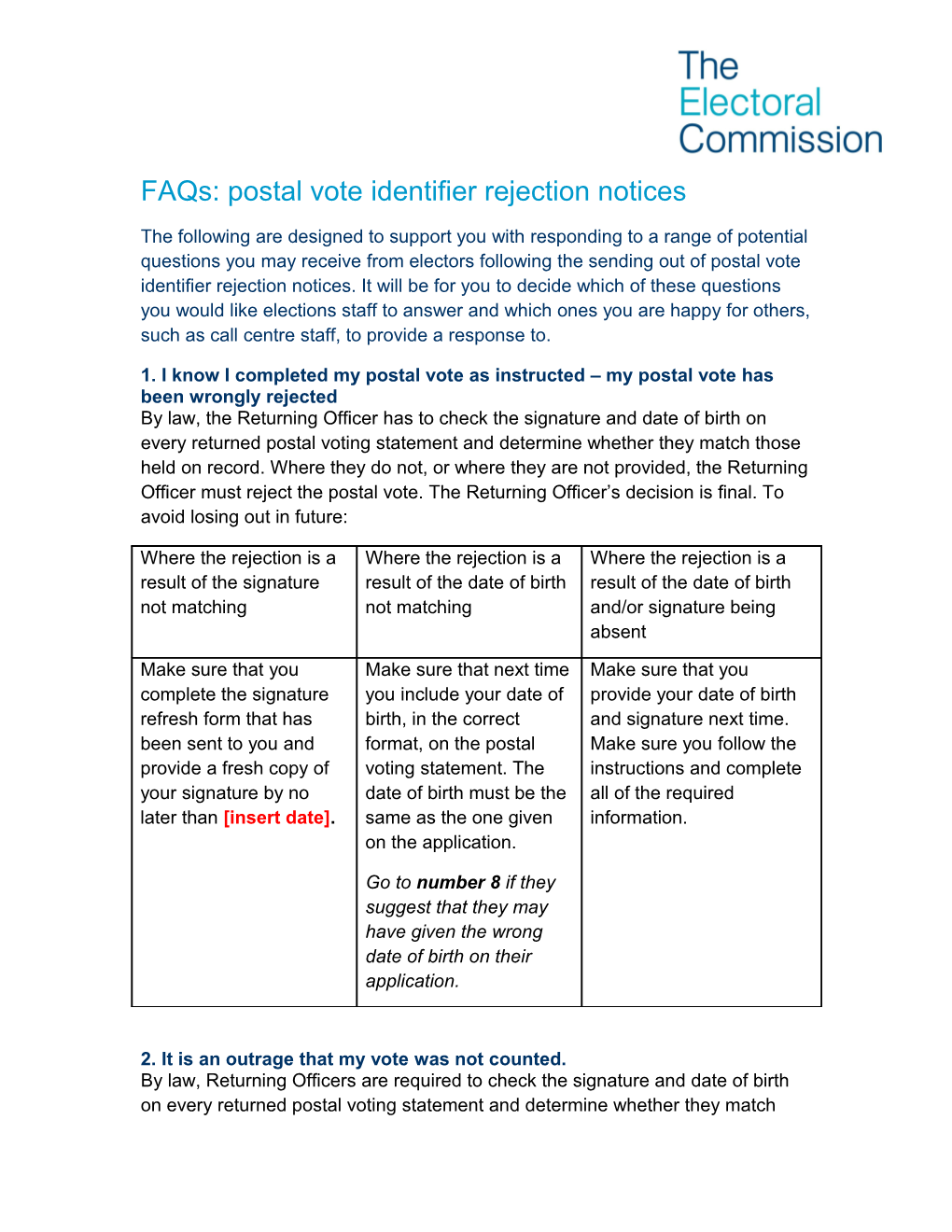 Postal Vote Rejection Notice Faqs