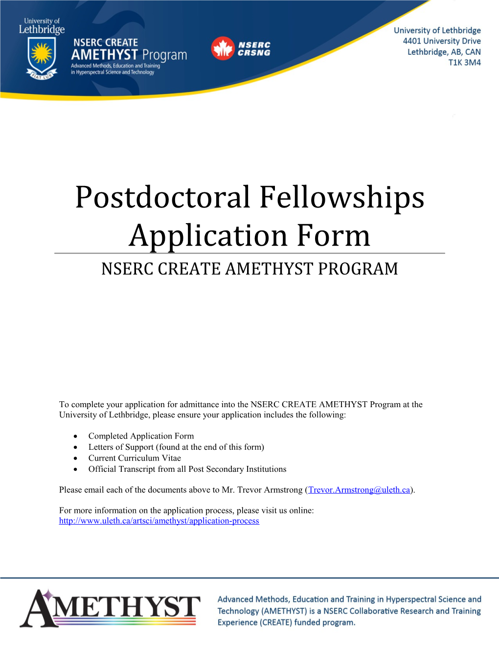 Postdoctoral Fellowships Application Form