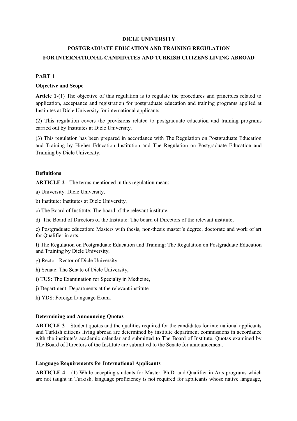 Postgraduate Education and Training Regulation