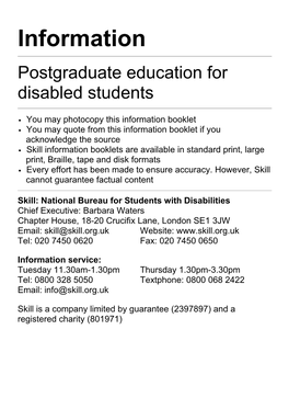Postgraduate Education for Disabled Students