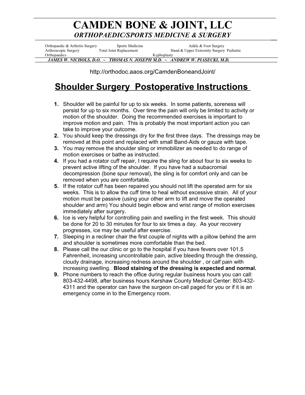 Postoperative for Shoulder Surgery Instructions