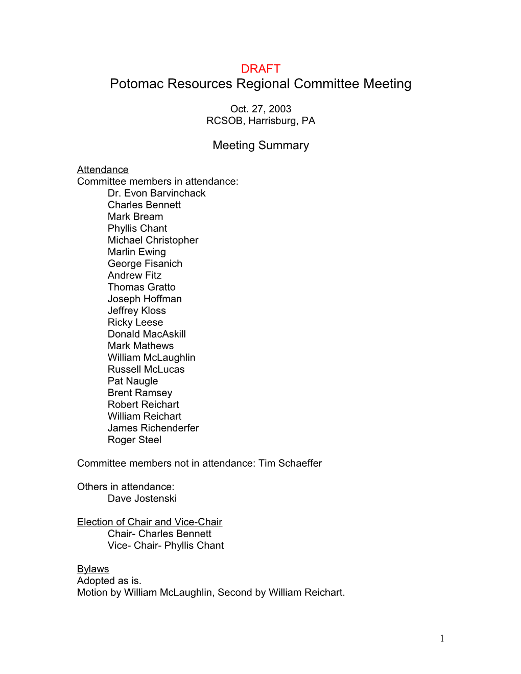 Potomac Resources Regional Committee Meeting