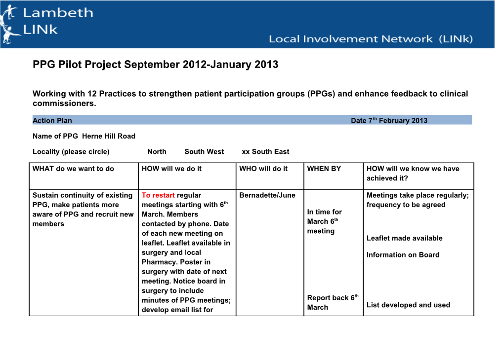 PPG Pilot Project September 2012-January 2013