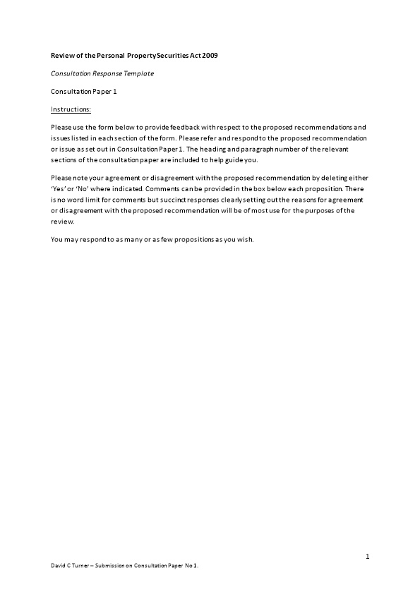 PPS Review Consultation - Paper 1 - David Turner - Monash University & Vic Bar - CP#1 Response