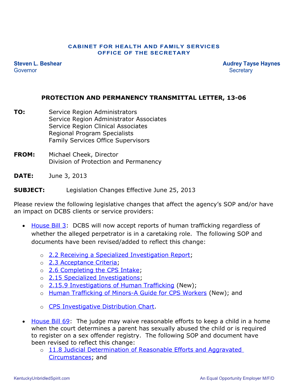 PPTL 13-06 Legislation Changes Effective June 25 2013