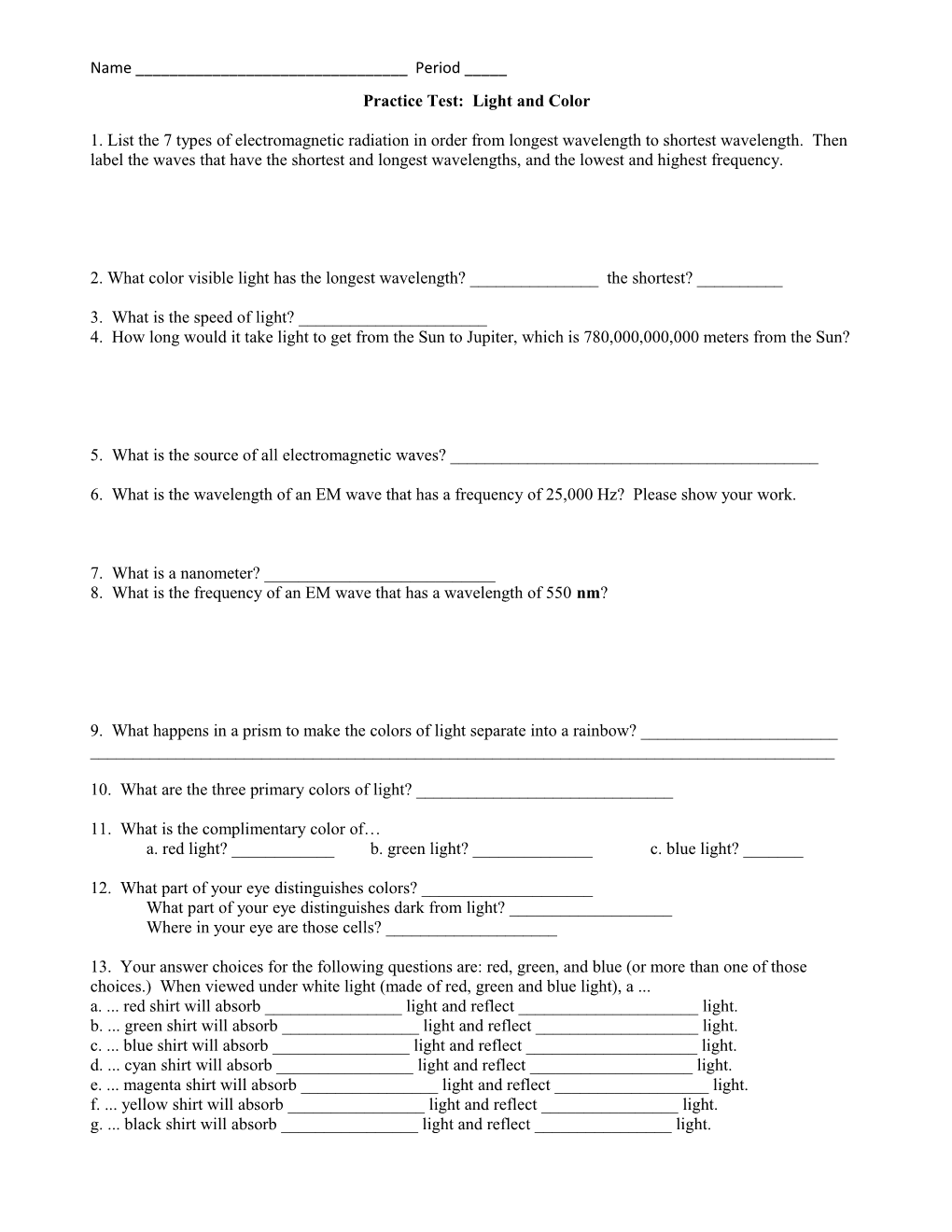 Practice Test Light and Color Docest