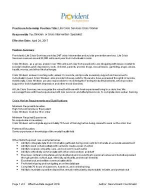 Practicum/Internship Position Title: Life Crisis Services Crisis Worker